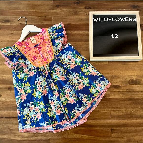 Wildflowers Best Day Ever Beautiful Ride Boho Top Blue Pink Floral Sleeveless 12 - Picture 1 of 7